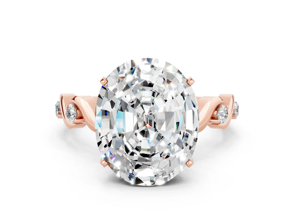 Rose gold Oval Cut Moissanite Solitaire Twisted Band with Round  Accents and Prong Setting