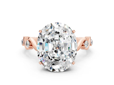 Rose gold Oval Cut Moissanite Solitaire Twisted Band with Round  Accents and Prong Setting_12