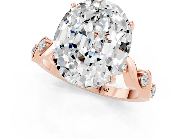 Rose gold Oval Cut Moissanite Solitaire Twisted Band with Round  Accents and Prong Setting