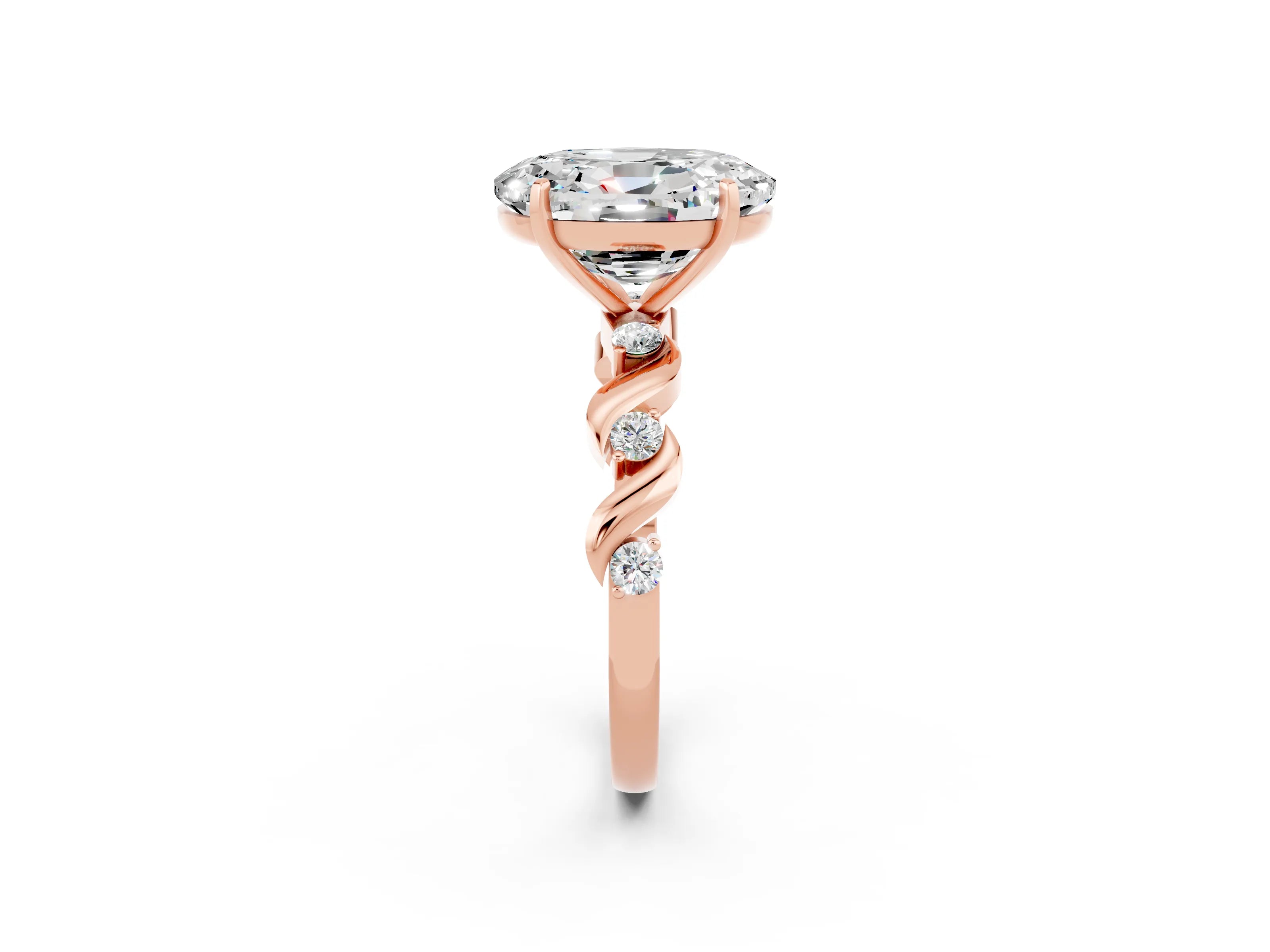 Rose gold Oval Cut Moissanite Solitaire Twisted Band with Round  Accents and Prong Setting_14