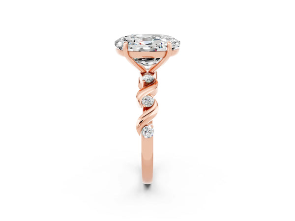 Rose gold Oval Cut Moissanite Solitaire Twisted Band with Round  Accents and Prong Setting