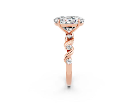 Rose gold Oval Cut Moissanite Solitaire Twisted Band with Round  Accents and Prong Setting_14