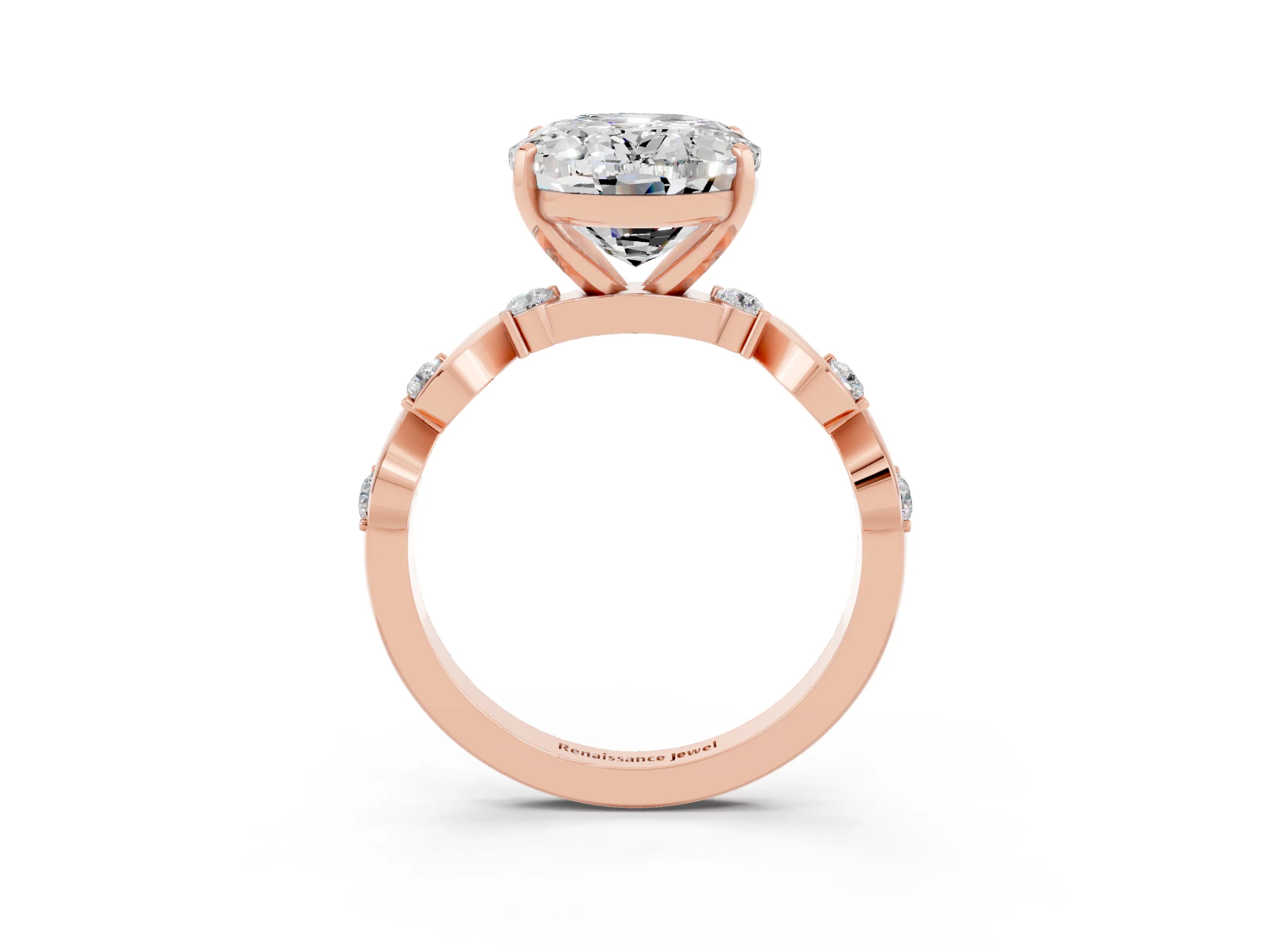 Rose gold Oval Cut Moissanite Solitaire Twisted Band with Round  Accents and Prong Setting_15