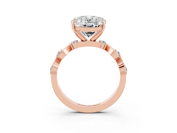 Rose gold Oval Cut Moissanite Solitaire Twisted Band with Round  Accents and Prong Setting