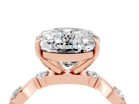 Rose gold Oval Cut Moissanite Solitaire Twisted Band with Round  Accents and Prong Setting_16