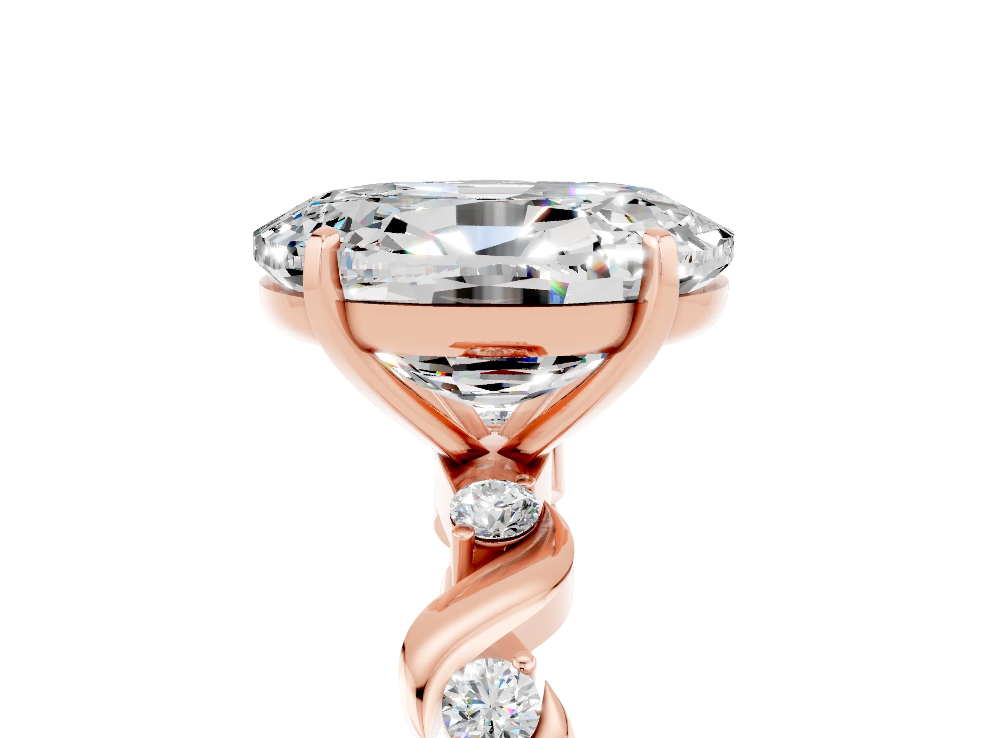 Rose gold Oval Cut Moissanite Solitaire Twisted Band with Round  Accents and Prong Setting_17
