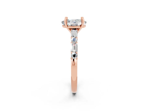 Rose gold Oval Cut Moissanite Solitaire with Side Baguettes and Channel Set Band_2