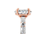 Rose gold Oval Cut Moissanite Solitaire with Side Baguettes and Channel Set Band_5