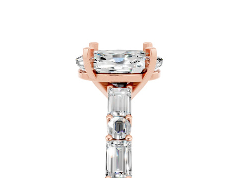 Rose gold Oval Cut Moissanite Solitaire with Side Baguettes and Channel Set Band_5