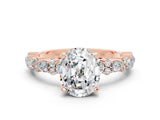 Rose gold Oval Cut Moissanite Solitaire with Side Stones, Pave Band, Four-Prong Setting_36