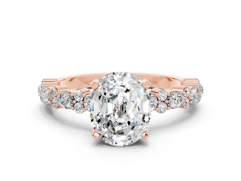 Rose gold Oval Cut Moissanite Solitaire with Side Stones, Pave Band, Four-Prong Setting_36