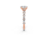 Rose gold Oval Cut Moissanite Solitaire with Side Stones, Pave Band, Four-Prong Setting_38