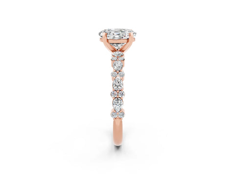 Rose gold Oval Cut Moissanite Solitaire with Side Stones, Pave Band, Four-Prong Setting_38