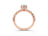 Rose gold Oval Cut Moissanite Solitaire with Side Stones, Pave Band, Four-Prong Setting_39