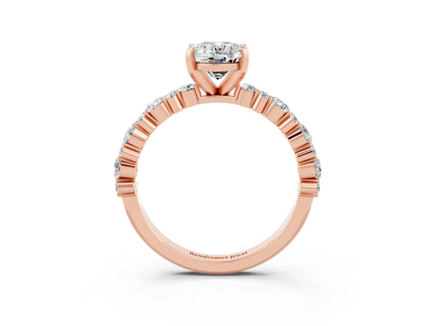 Rose gold Oval Cut Moissanite Solitaire with Side Stones, Pave Band, Four-Prong Setting_39