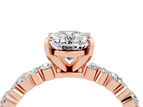 Rose gold Oval Cut Moissanite Solitaire with Side Stones, Pave Band, Four-Prong Setting_40