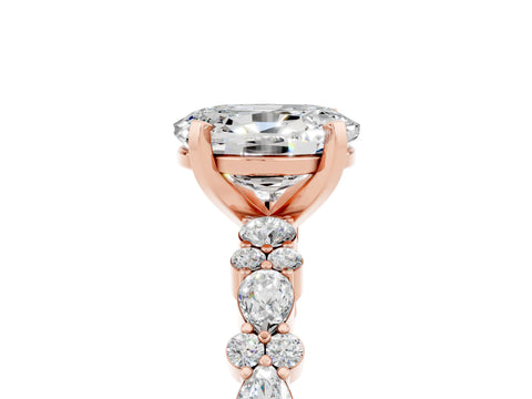 Rose gold Oval Cut Moissanite Solitaire with Side Stones, Pave Band, Four-Prong Setting_41