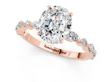 Rose gold Oval Cut Moissanite Solitaire with Side Stones on a Pavé Band and Four-Prong Setting_1