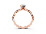 Rose gold Oval Cut Moissanite Solitaire with Side Stones on a Pavé Band and Four-Prong Setting_3