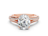 Rose gold Oval Cut Moissanite Split Shank Engagement Ring with Pavé Band
