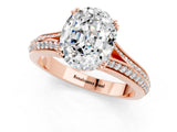 Rose gold Oval Cut Moissanite Split Shank Engagement Ring with Pavé Band_1