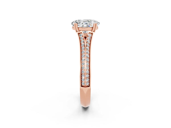 Rose gold Oval Cut Moissanite Split Shank Engagement Ring with Pavé Band