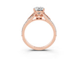 Rose gold Oval Cut Moissanite Split Shank Engagement Ring with Pavé Band_3