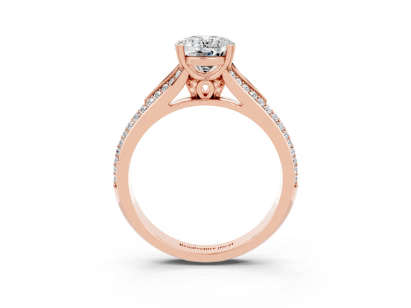 Rose gold Oval Cut Moissanite Split Shank Engagement Ring with Pavé Band
