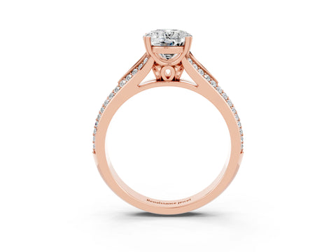 Rose gold Oval Cut Moissanite Split Shank Engagement Ring with Pavé Band_3