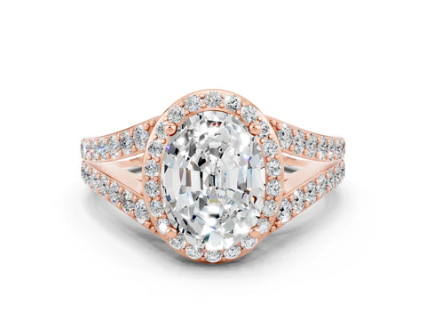 Rose gold Oval Cut Moissanite Split Shank Halo Ring with Four-Prong Setting_12