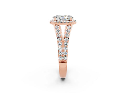 Rose gold Oval Cut Moissanite Split Shank Halo Ring with Four-Prong Setting_14