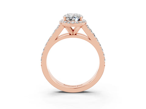 Rose gold Oval Cut Moissanite Split Shank Halo Ring with Four-Prong Setting_15