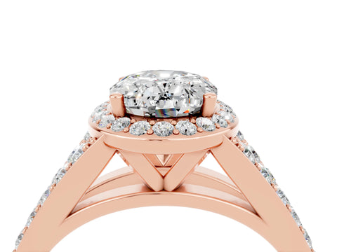 Rose gold Oval Cut Moissanite Split Shank Halo Ring with Four-Prong Setting_16