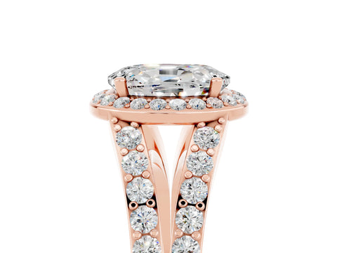 Rose gold Oval Cut Moissanite Split Shank Halo Ring with Four-Prong Setting_17