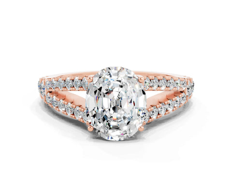 Rose gold Oval Cut Moissanite Split Shank Pavé Engagement Ring with Four-Prong Setting_12