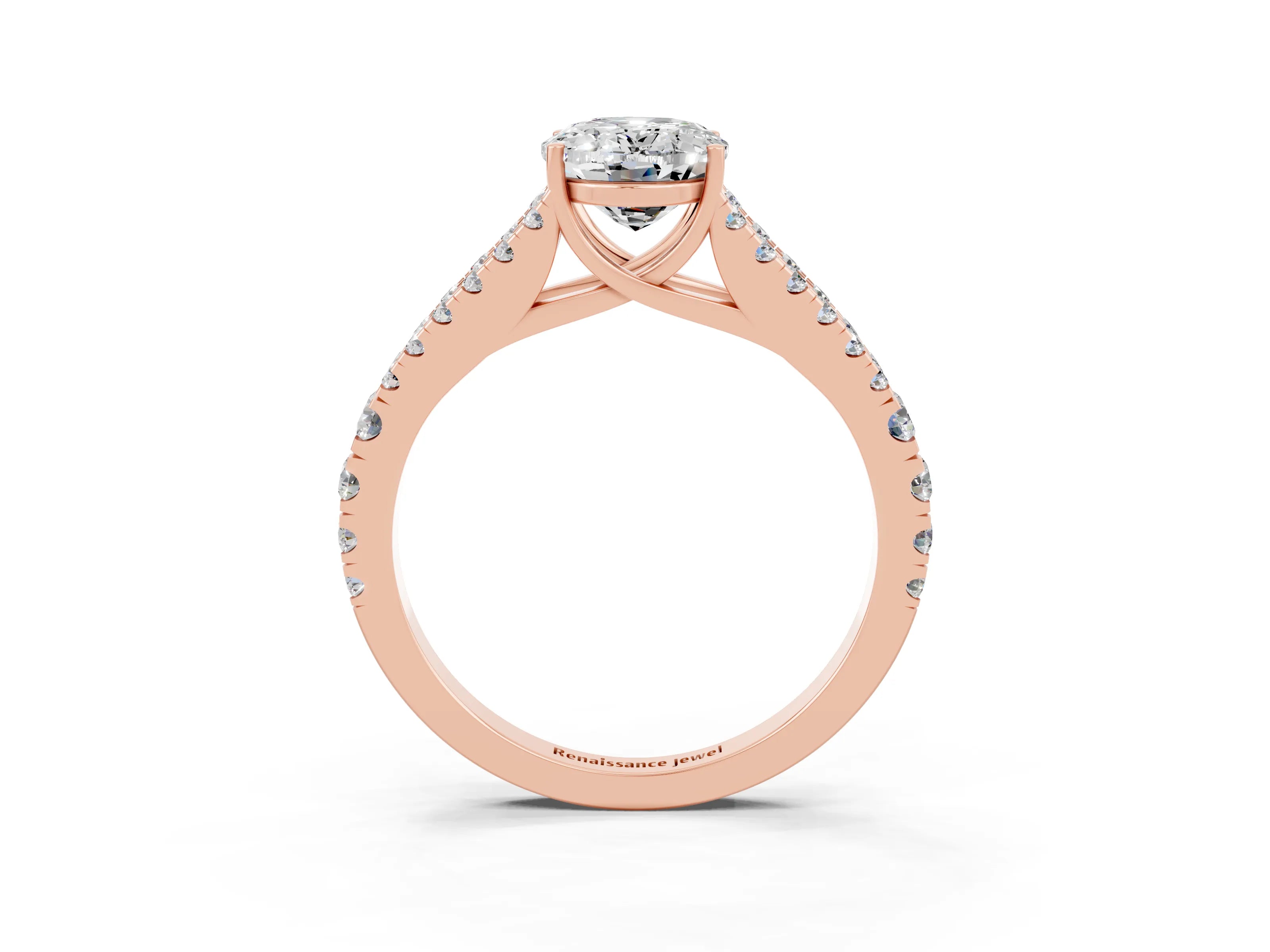 Rose gold Oval Cut Moissanite Split Shank Pavé Engagement Ring with Four-Prong Setting_15