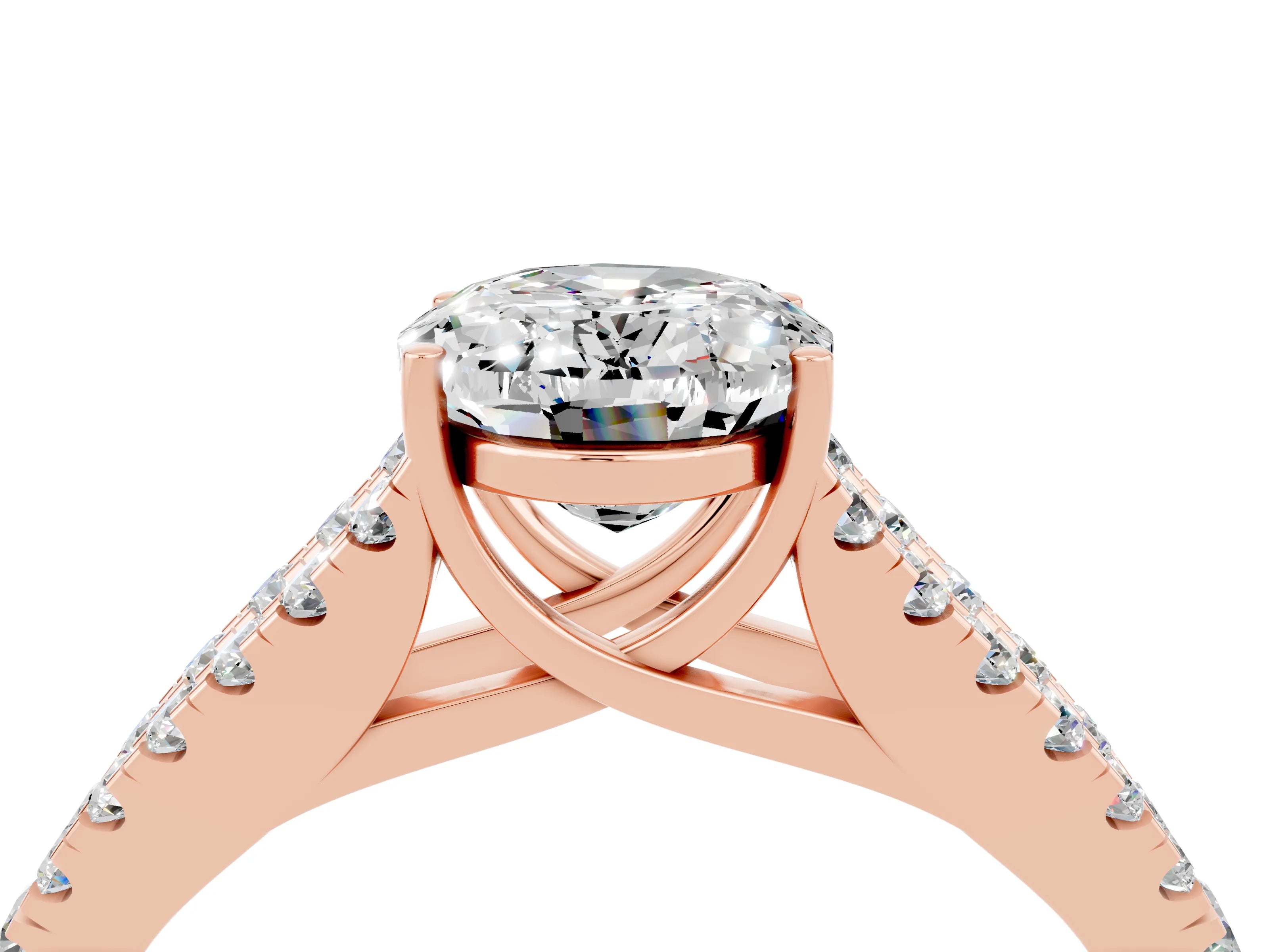 Rose gold Oval Cut Moissanite Split Shank Pavé Engagement Ring with Four-Prong Setting_16