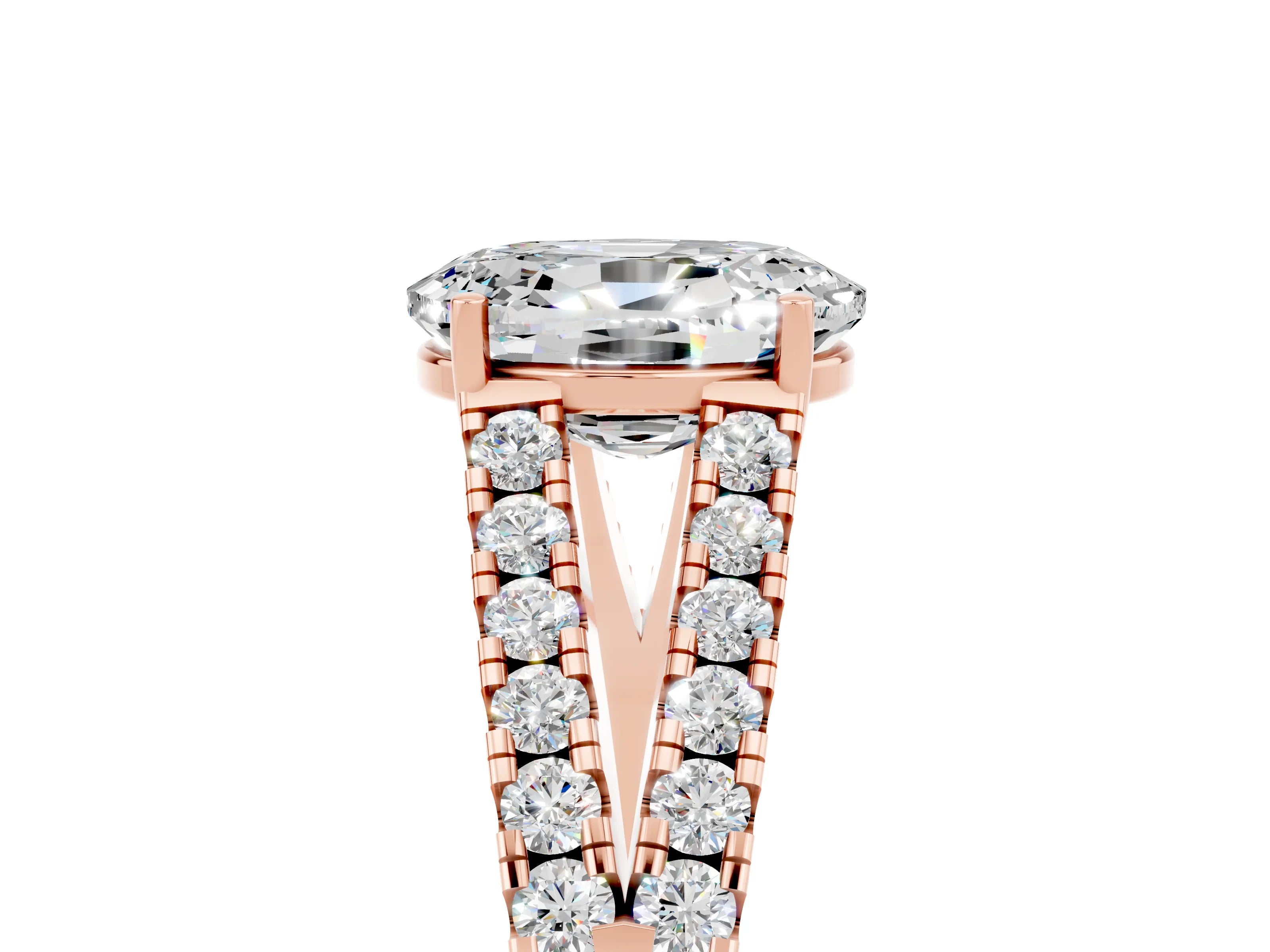 Rose gold Oval Cut Moissanite Split Shank Pavé Engagement Ring with Four-Prong Setting_17