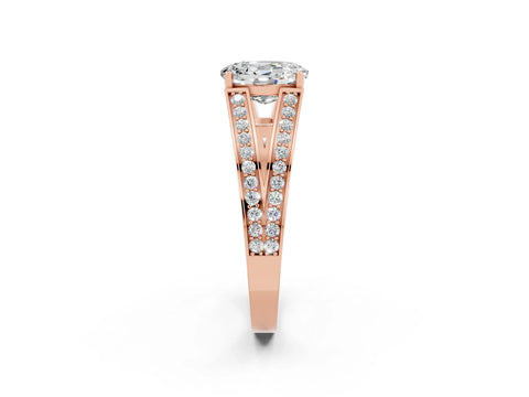 Rose gold Oval Cut Moissanite Split Shank Ring with Pavé Band and Four-Prong Setting_2