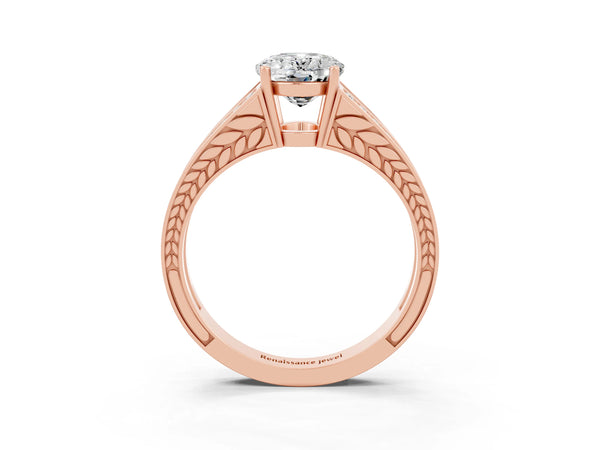 Rose gold Oval Cut Moissanite Split Shank Ring with Pavé Band and Four-Prong Setting