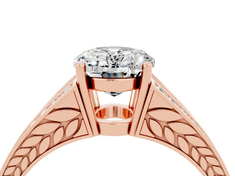 Rose gold Oval Cut Moissanite Split Shank Ring with Pavé Band and Four-Prong Setting_4