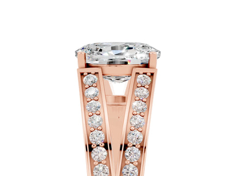 Rose gold Oval Cut Moissanite Split Shank Ring with Pavé Band and Four-Prong Setting_5