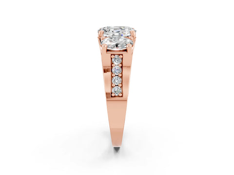 Rose gold Oval Cut Moissanite Three-Stone Ring with Channel Set Band and Four-Prong Setting_2
