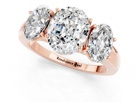 Rose gold Oval Cut Moissanite Three-Stone Ring with Four-Prong Setting and Classic Band_1