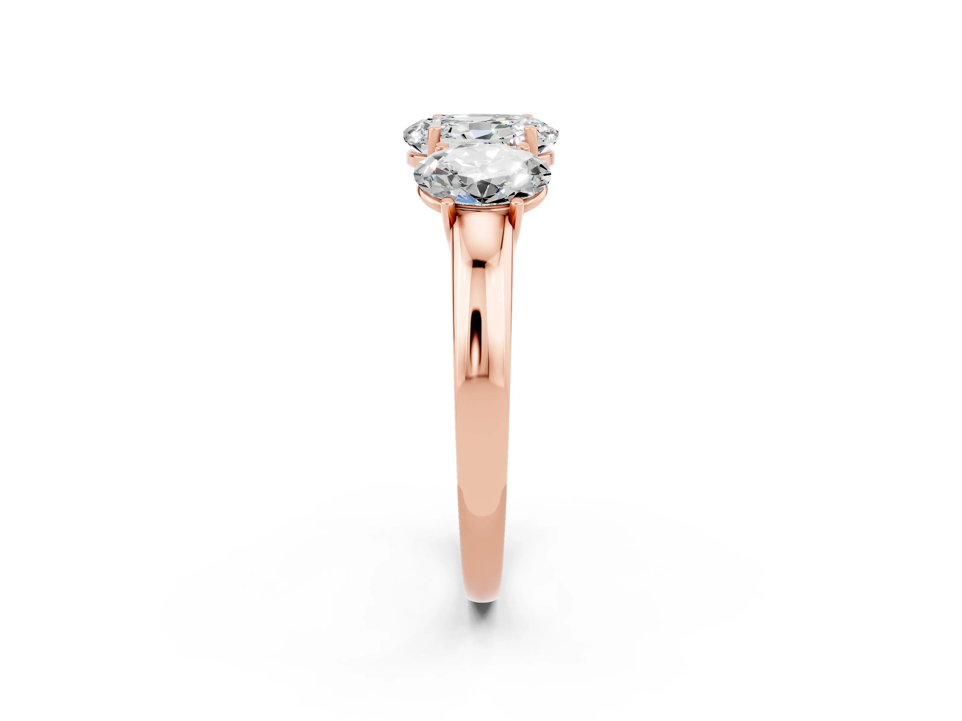 Rose gold Oval Cut Moissanite Three-Stone Ring with Four-Prong Setting and Classic Band_2