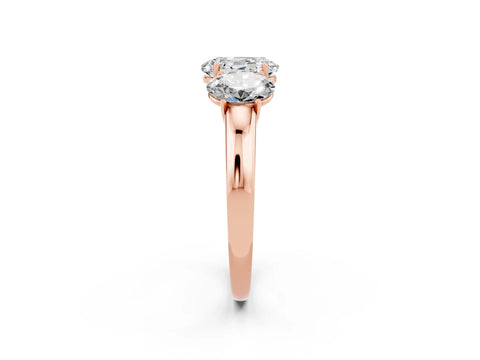 Rose gold Oval Cut Moissanite Three-Stone Ring with Four-Prong Setting and Classic Band_2