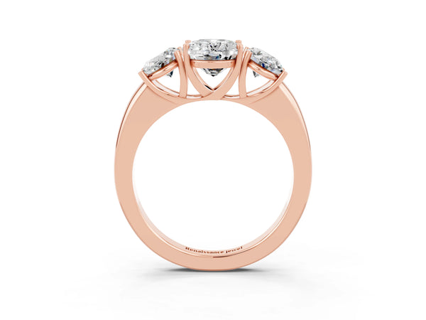 Rose gold Oval Cut Moissanite Three-Stone Ring with Four-Prong Setting and Classic Band