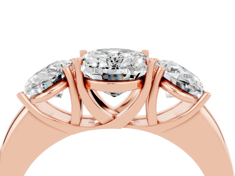 Rose gold Oval Cut Moissanite Three-Stone Ring with Four-Prong Setting and Classic Band_4