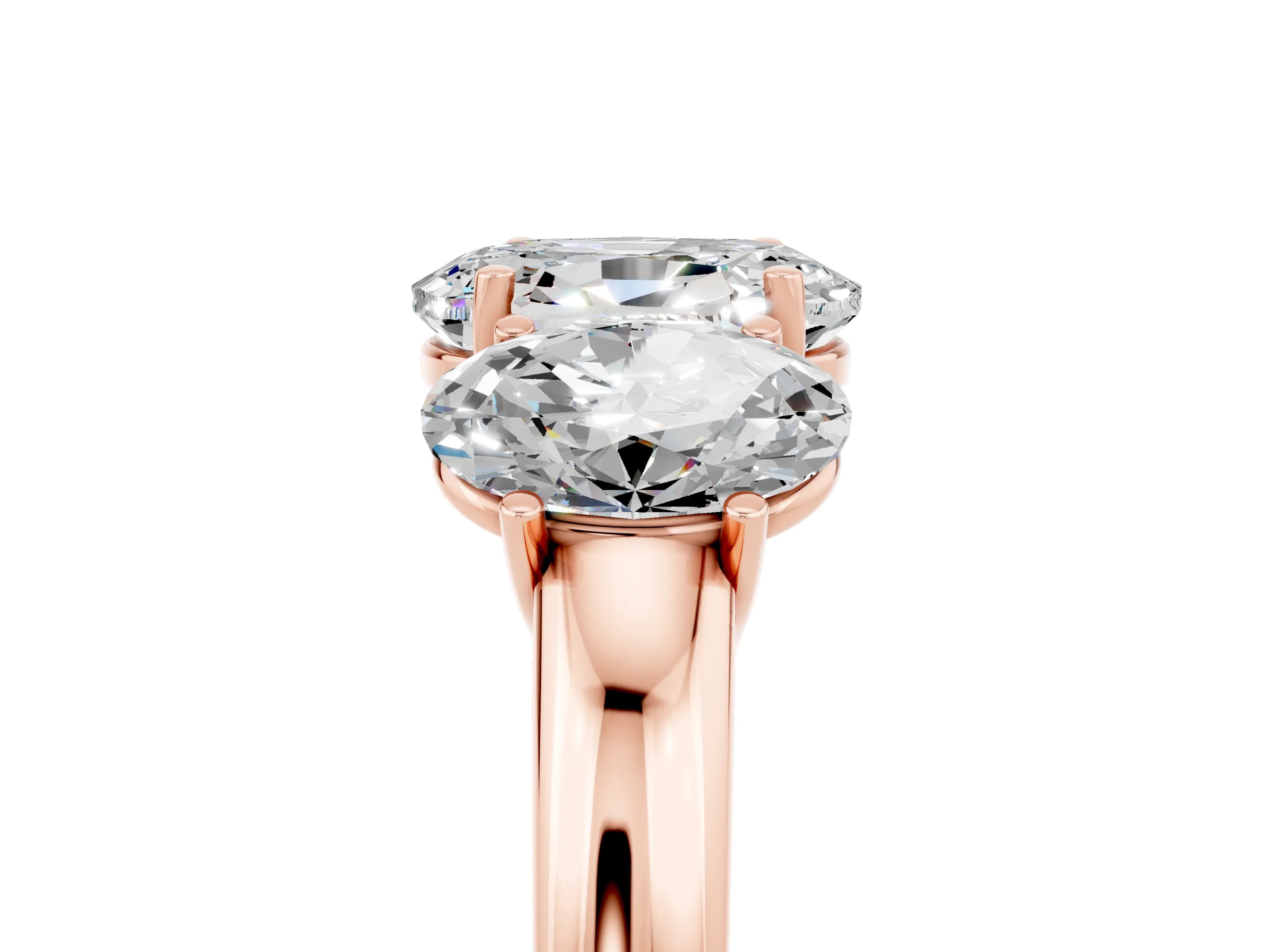 Rose gold Oval Cut Moissanite Three-Stone Ring with Four-Prong Setting and Classic Band_5
