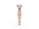 Rose gold Oval Cut Moissanite Three-Stone Ring with Pavé Split Shank and Four-Prong Setting_14